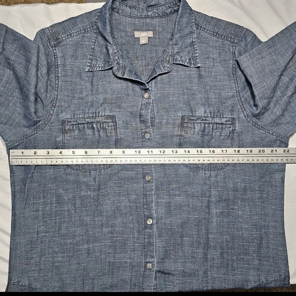 J Jill Large Longsleeve Button Frontt  Roll Tab Chambray   Denim Shirt Dress - Picture 9 of 14